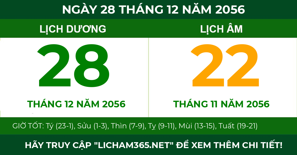 lịch âm ngày 28 tháng 12 năm 2056