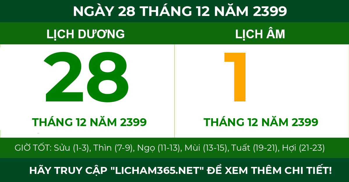 lịch âm ngày 28 tháng 12 năm 2399