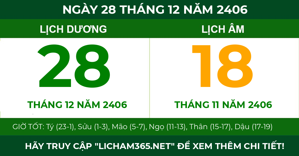 lịch âm ngày 28 tháng 12 năm 2406