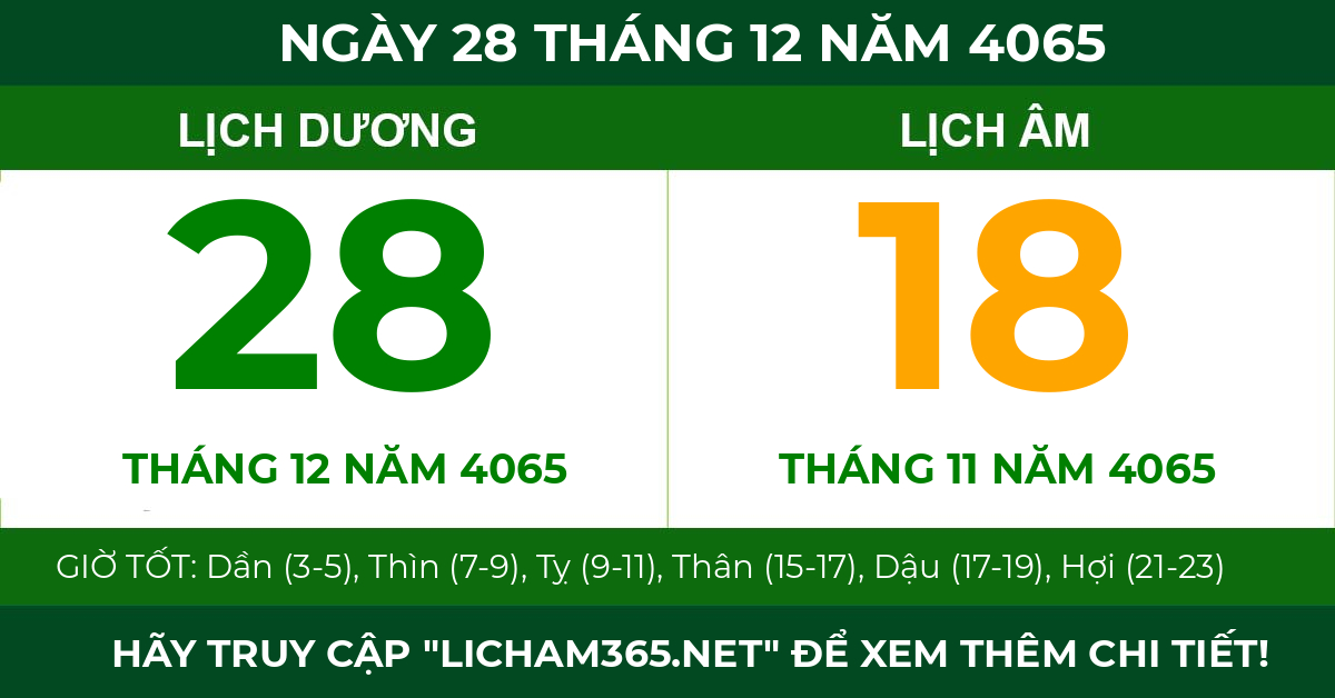 lịch âm ngày 28 tháng 12 năm 4065