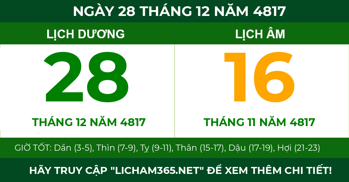 lịch âm ngày 28 tháng 12 năm 4817