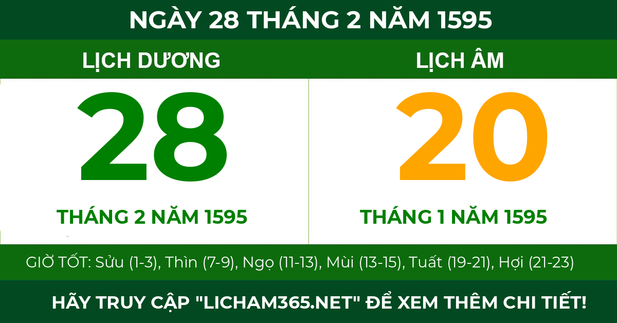lịch âm ngày 28 tháng 2 năm 1595