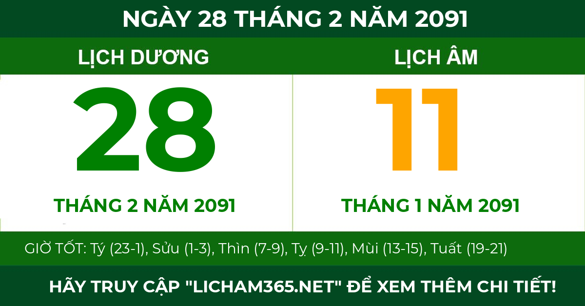 lịch âm ngày 28 tháng 2 năm 2091