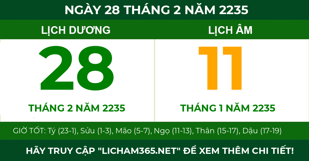 lịch âm ngày 28 tháng 2 năm 2235