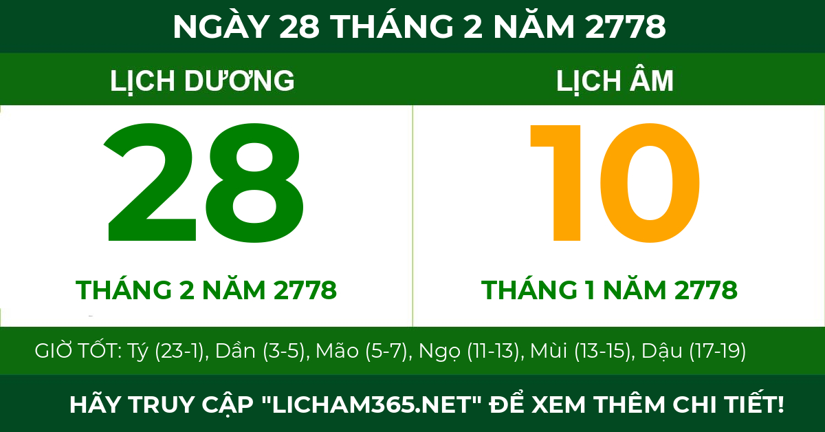 lịch âm ngày 28 tháng 2 năm 2778