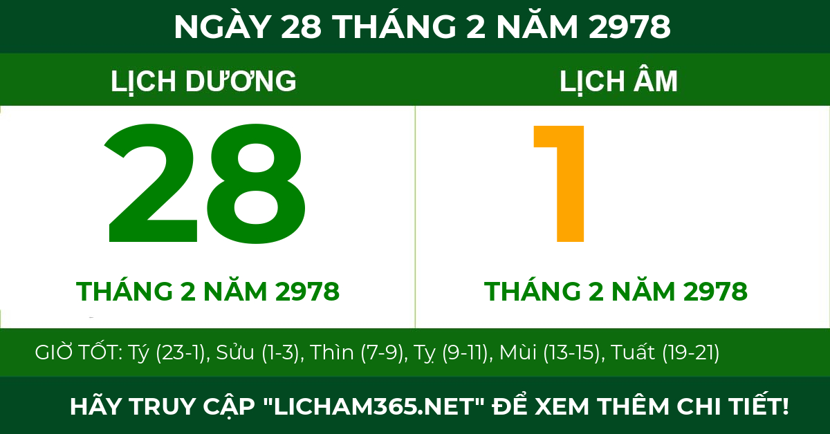 lịch âm ngày 28 tháng 2 năm 2978