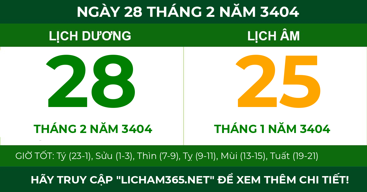 lịch âm ngày 28 tháng 2 năm 3404