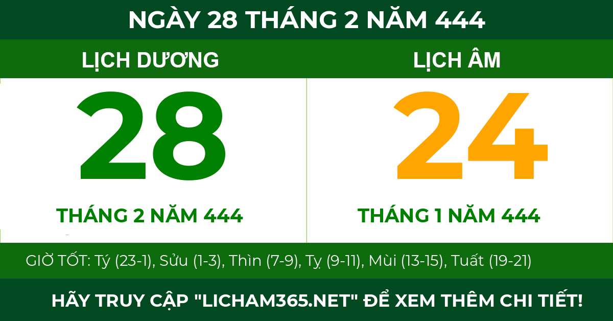 lịch âm ngày 28 tháng 2 năm 444