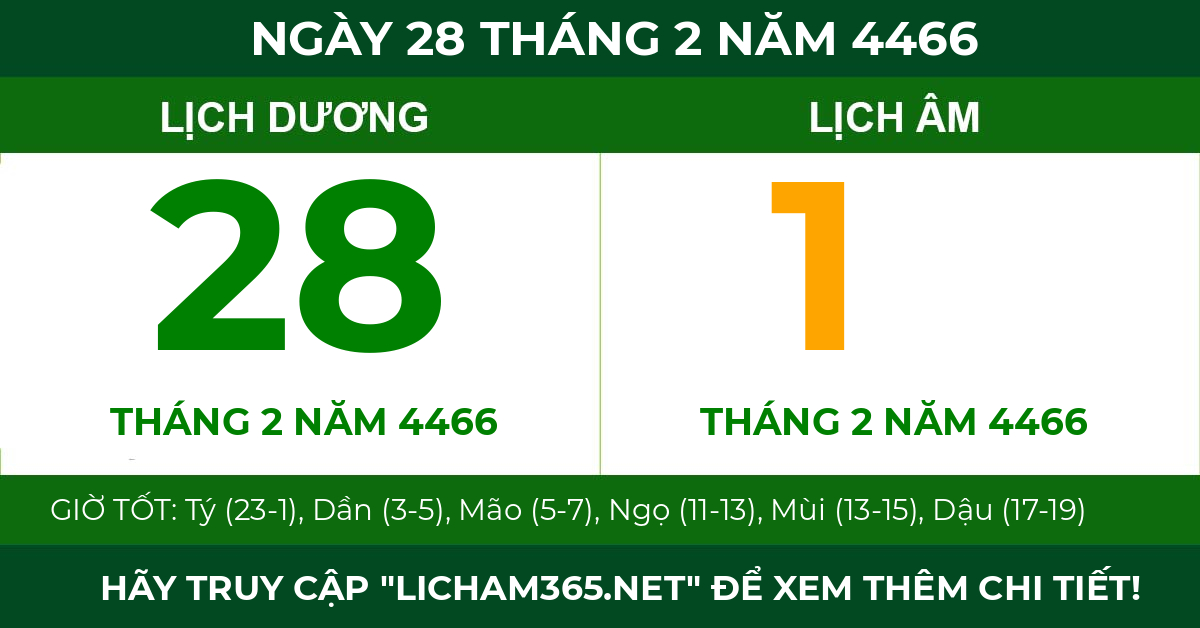 lịch âm ngày 28 tháng 2 năm 4466