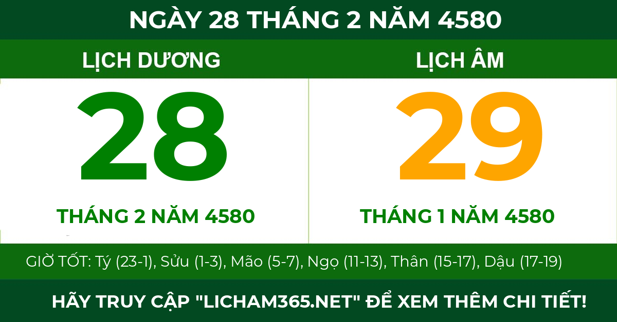 lịch âm ngày 28 tháng 2 năm 4580