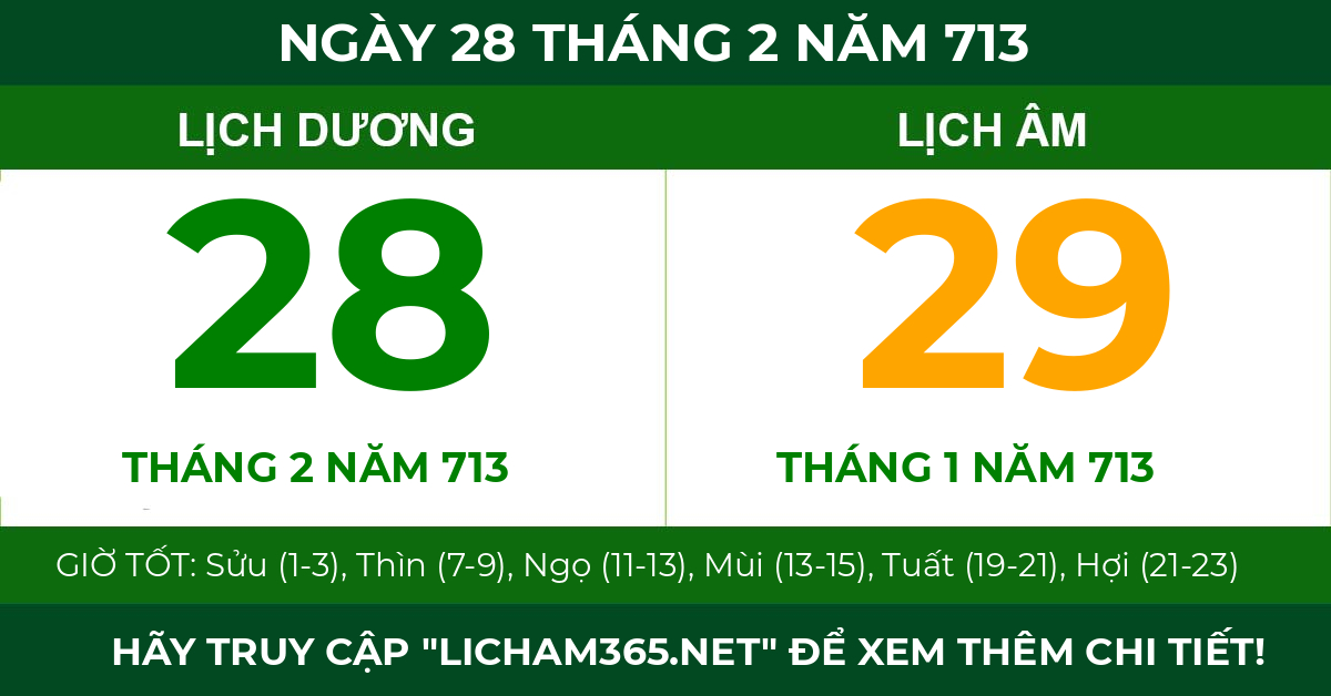 lịch âm ngày 28 tháng 2 năm 713