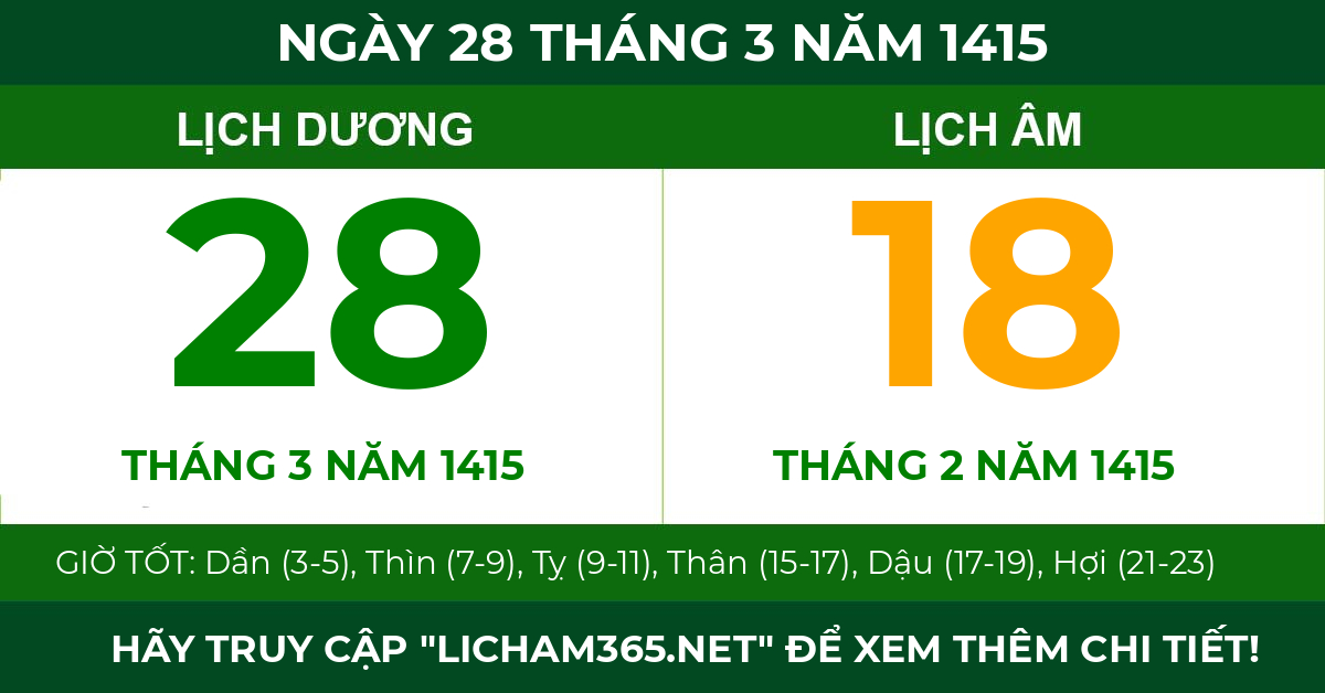 lịch âm ngày 28 tháng 3 năm 1415