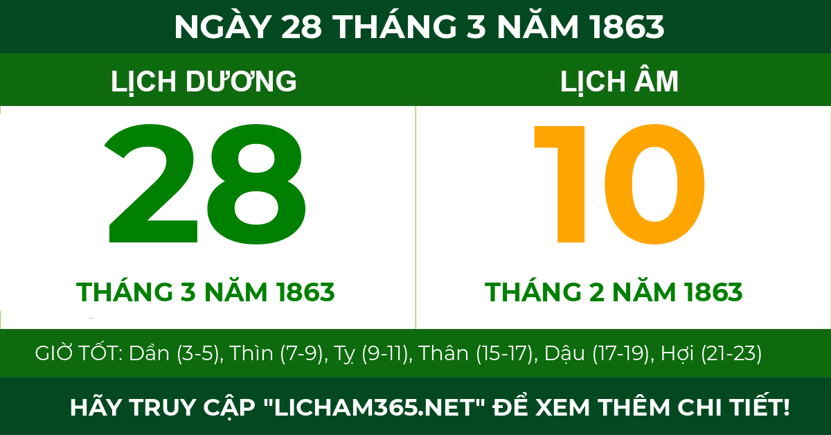 lịch âm ngày 28 tháng 3 năm 1863