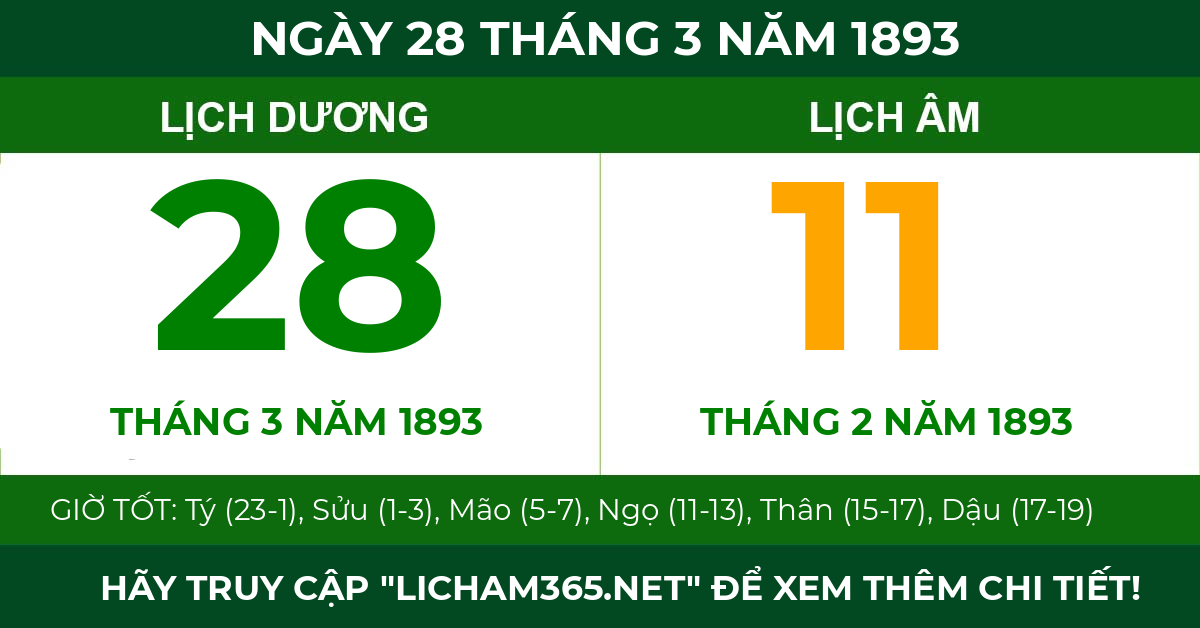 lịch âm ngày 28 tháng 3 năm 1893