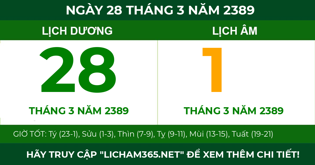 lịch âm ngày 28 tháng 3 năm 2389