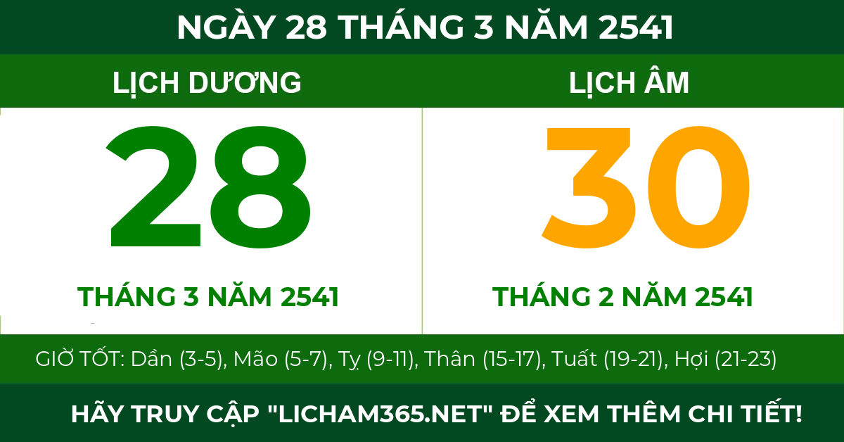 lịch âm ngày 28 tháng 3 năm 2541