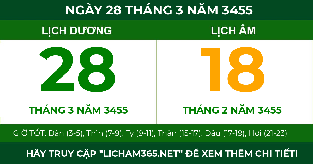 lịch âm ngày 28 tháng 3 năm 3455