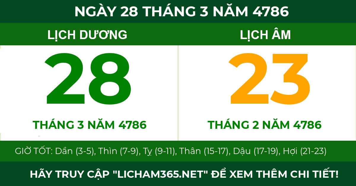lịch âm ngày 28 tháng 3 năm 4786