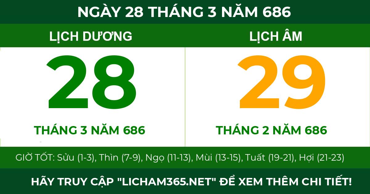 lịch âm ngày 28 tháng 3 năm 686