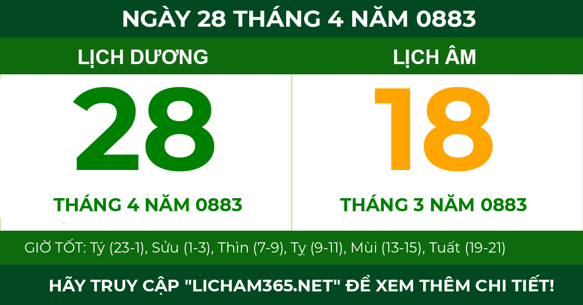 lịch âm ngày 28 tháng 4 năm 0883