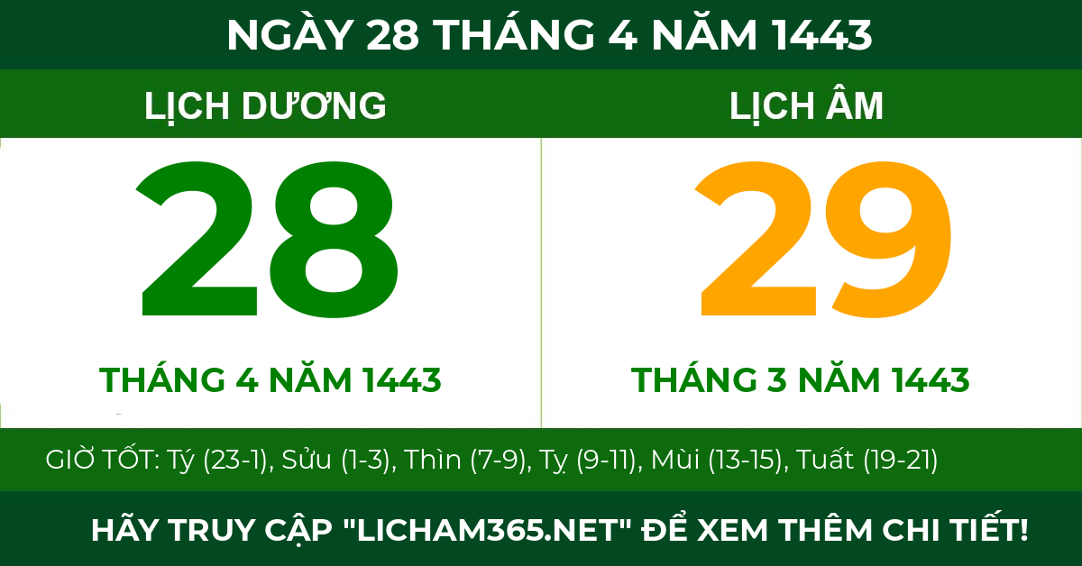 lịch âm ngày 28 tháng 4 năm 1443