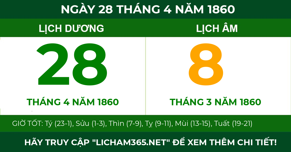 lịch âm ngày 28 tháng 4 năm 1860