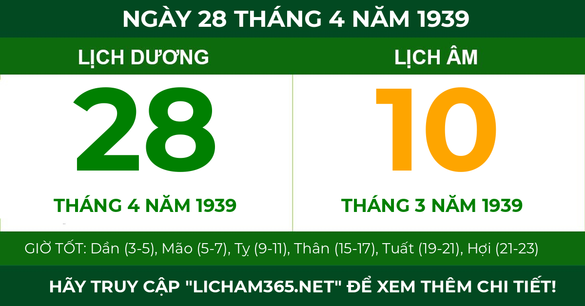 lịch âm ngày 28 tháng 4 năm 1939