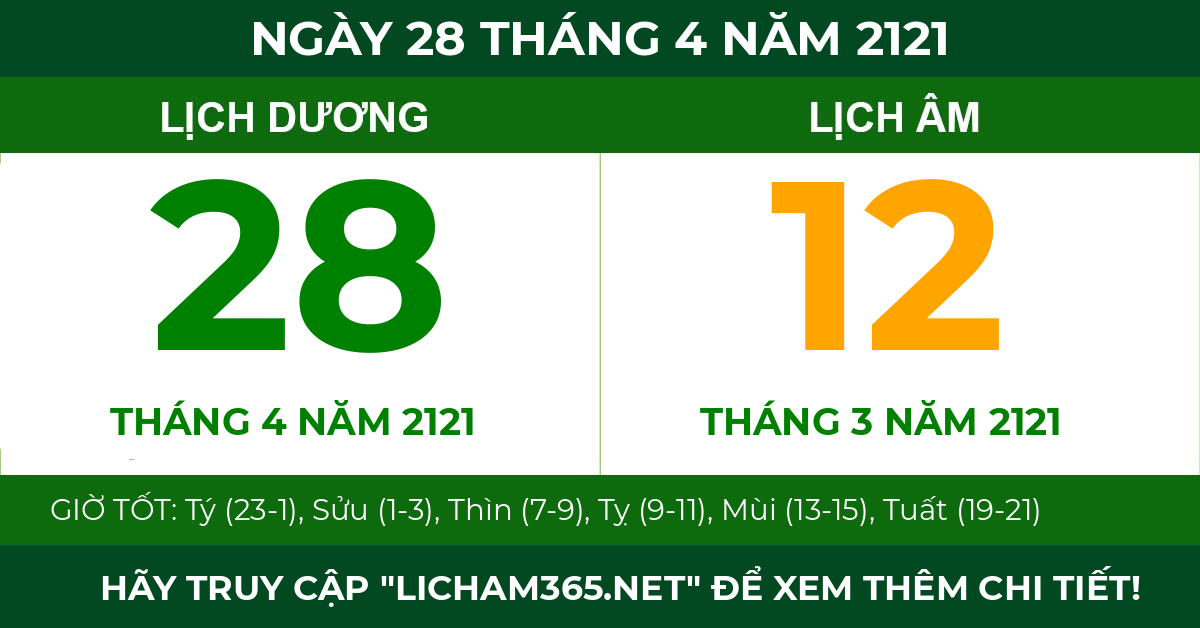 lịch âm ngày 28 tháng 4 năm 2121