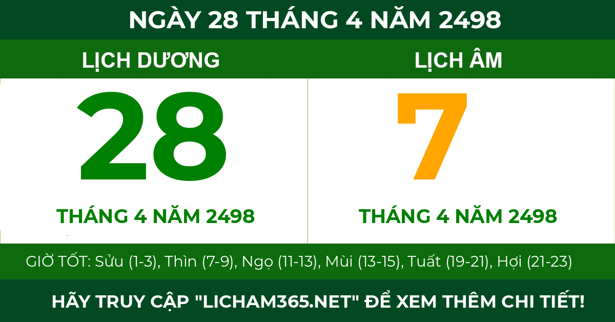 lịch âm ngày 28 tháng 4 năm 2498