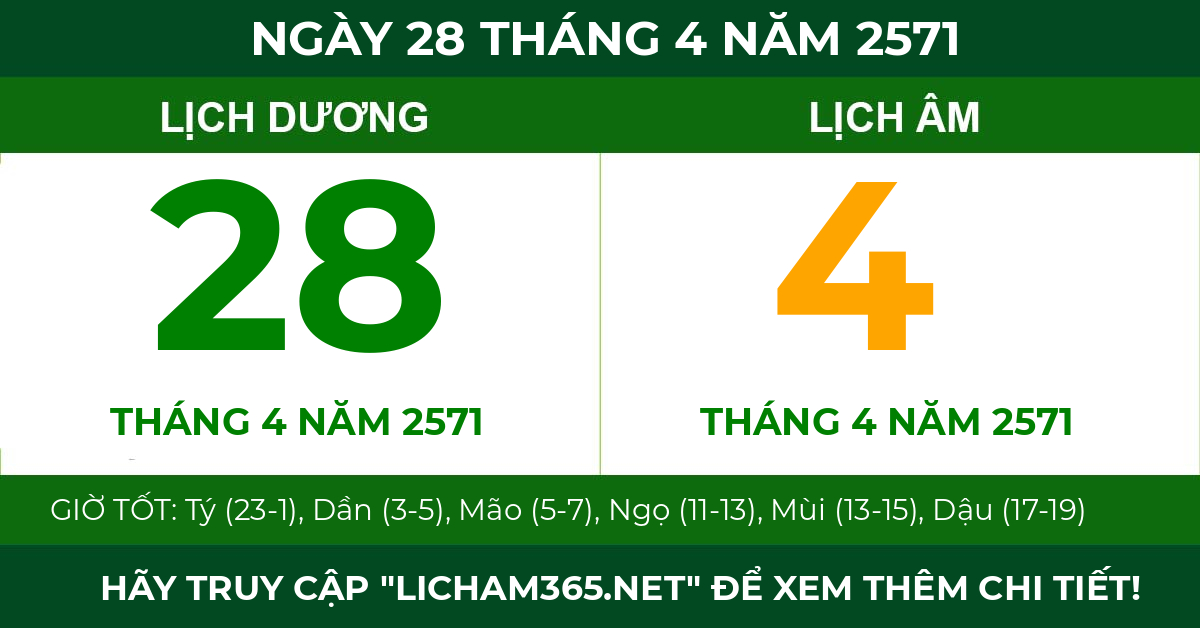 lịch âm ngày 28 tháng 4 năm 2571