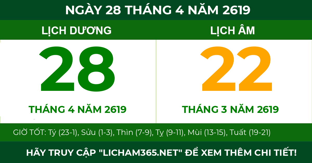 lịch âm ngày 28 tháng 4 năm 2619