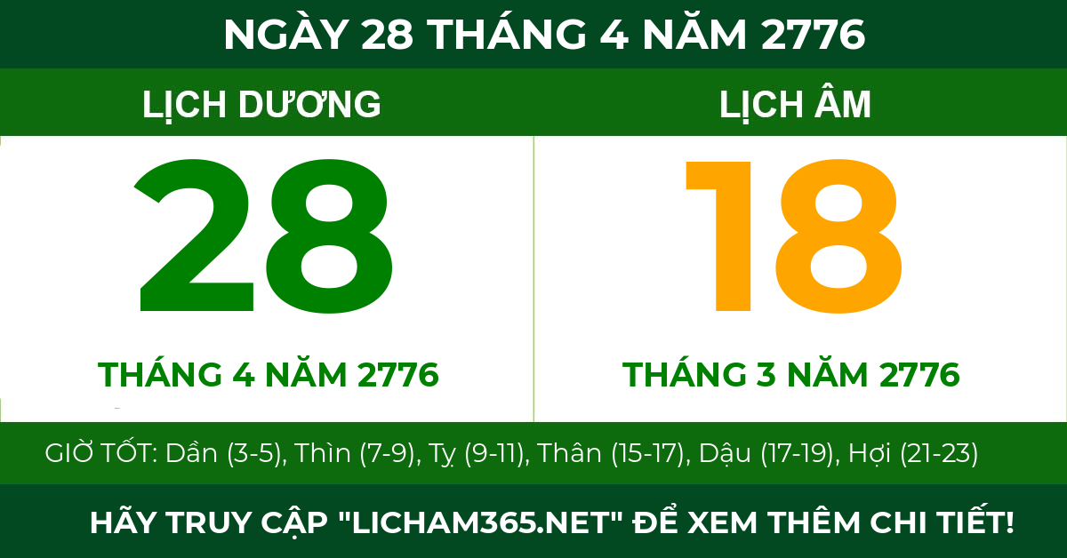 lịch âm ngày 28 tháng 4 năm 2776