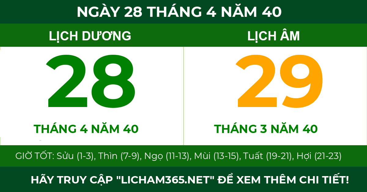 lịch âm ngày 28 tháng 4 năm 40