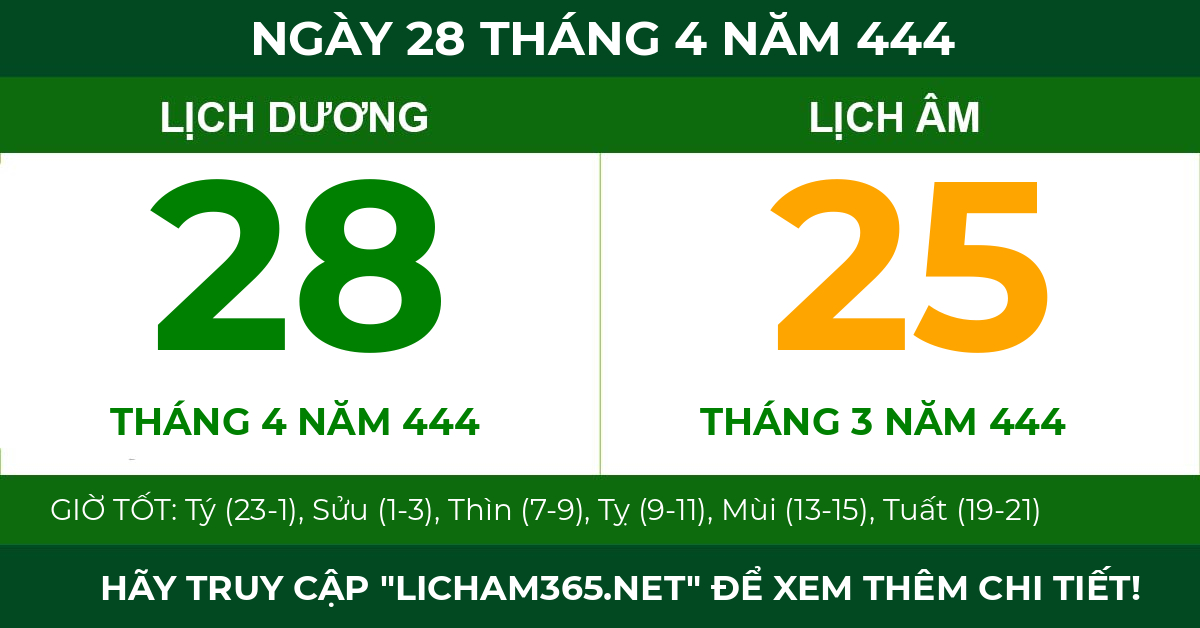 lịch âm ngày 28 tháng 4 năm 444