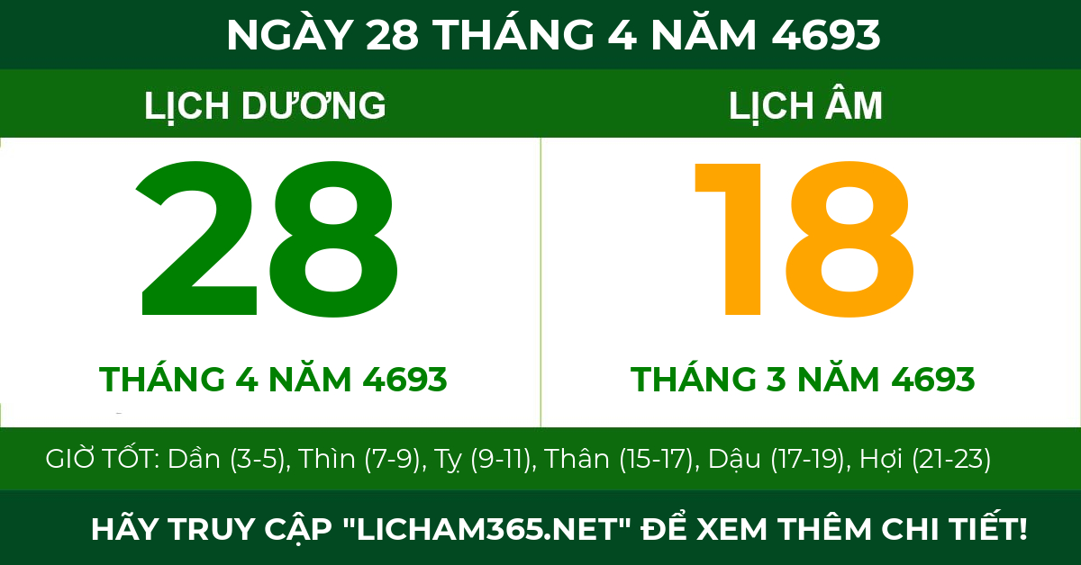 lịch âm ngày 28 tháng 4 năm 4693