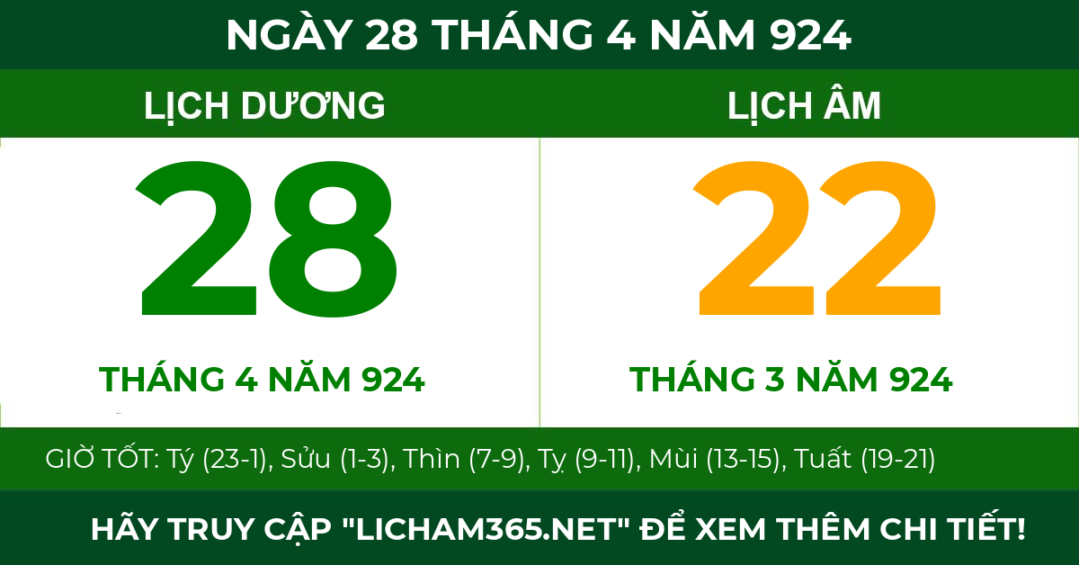 lịch âm ngày 28 tháng 4 năm 924