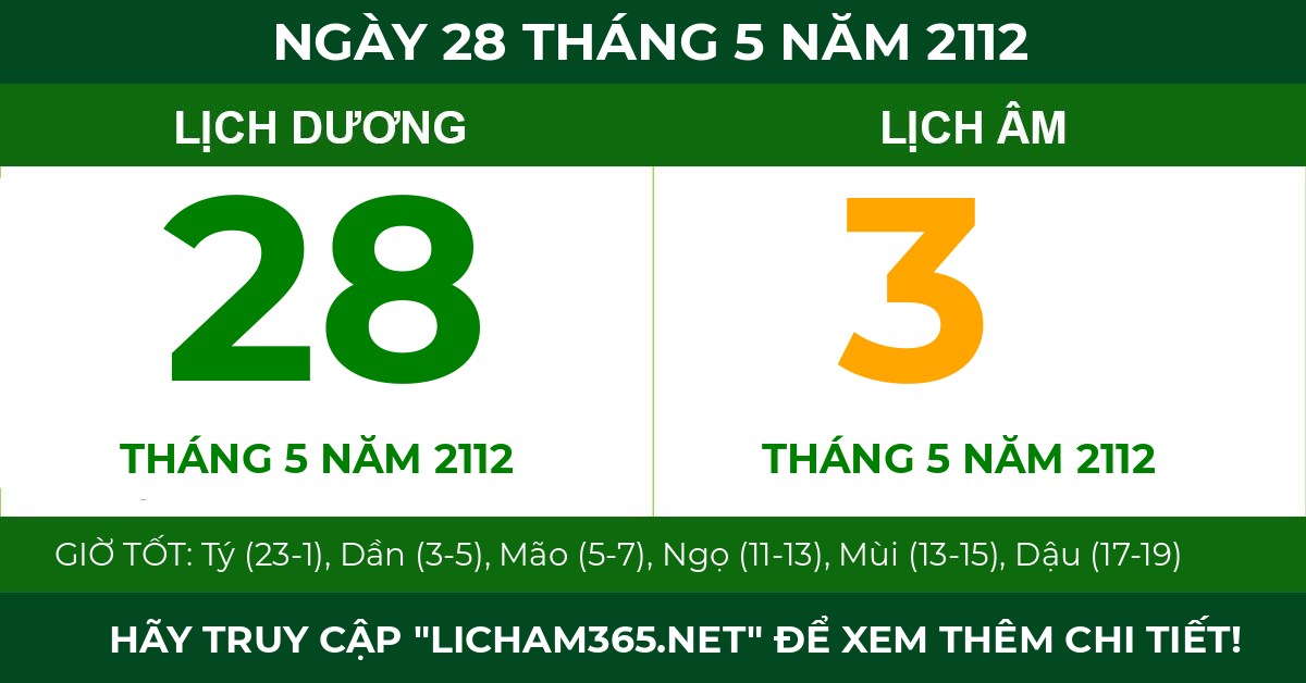 lịch âm ngày 28 tháng 5 năm 2112