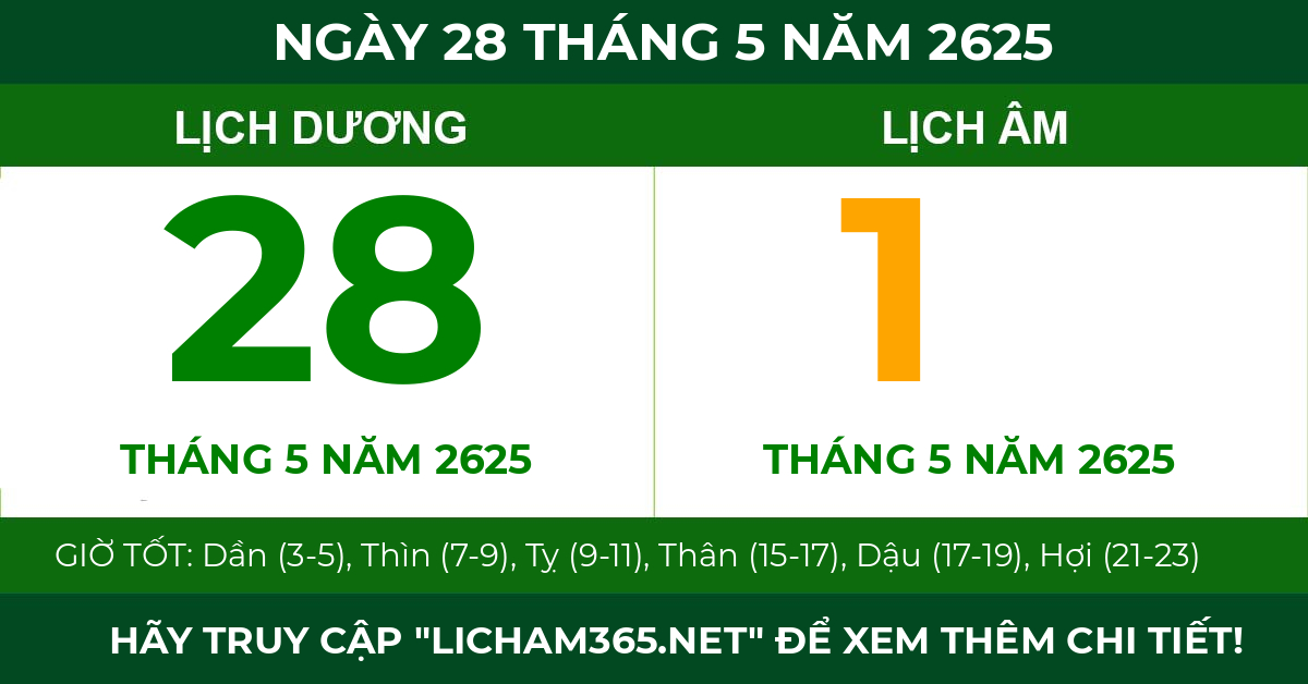 lịch âm ngày 28 tháng 5 năm 2625
