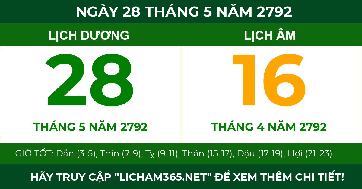lịch âm ngày 28 tháng 5 năm 2792