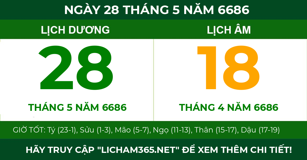 lịch âm ngày 28 tháng 5 năm 6686