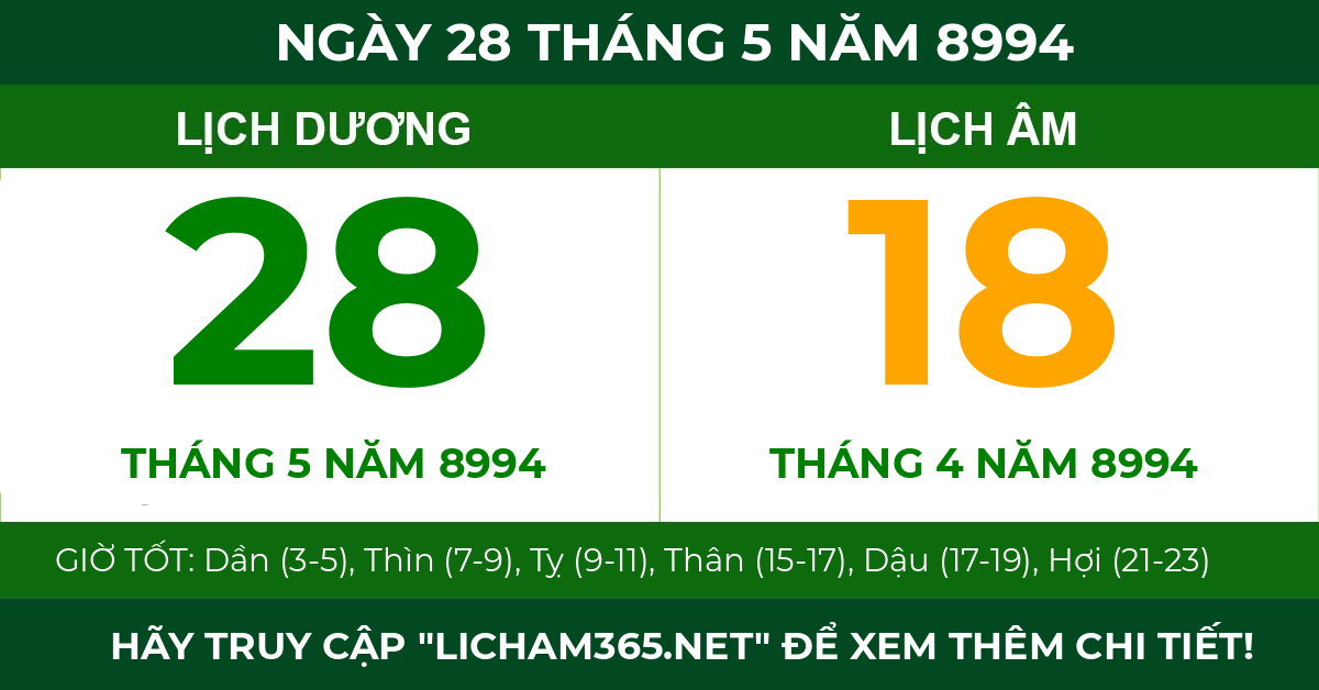 lịch âm ngày 28 tháng 5 năm 8994