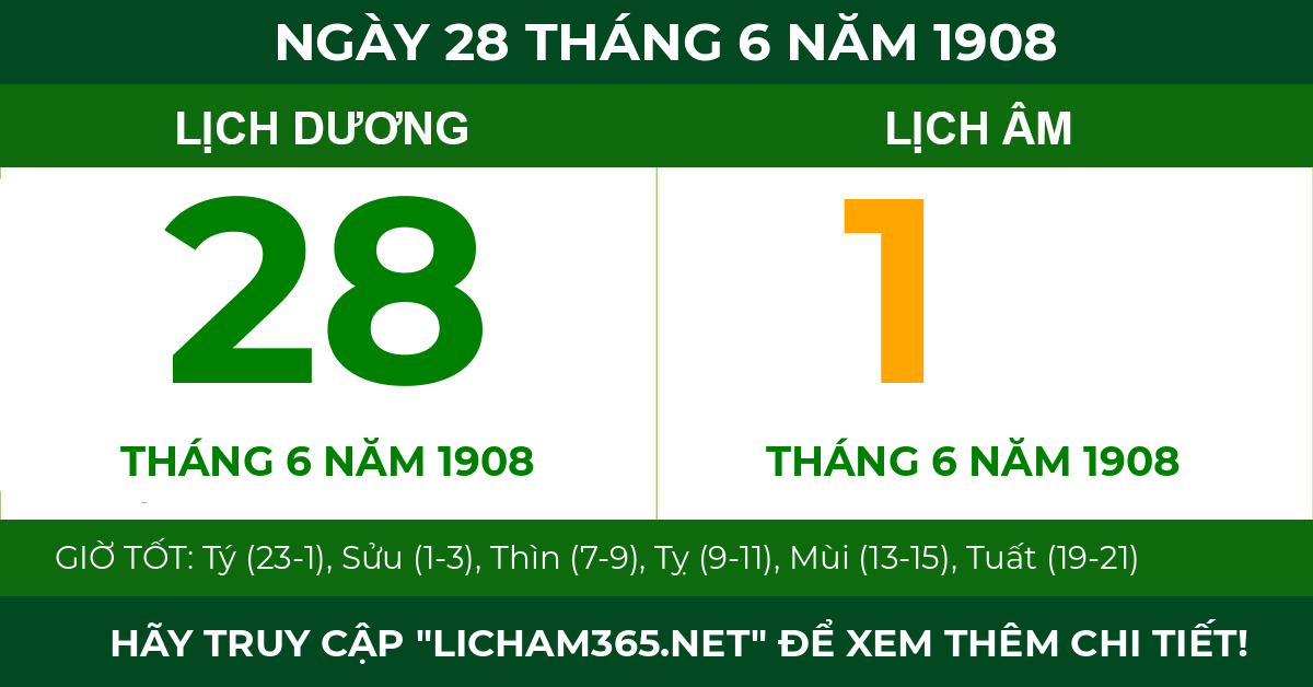 lịch âm ngày 28 tháng 6 năm 1908