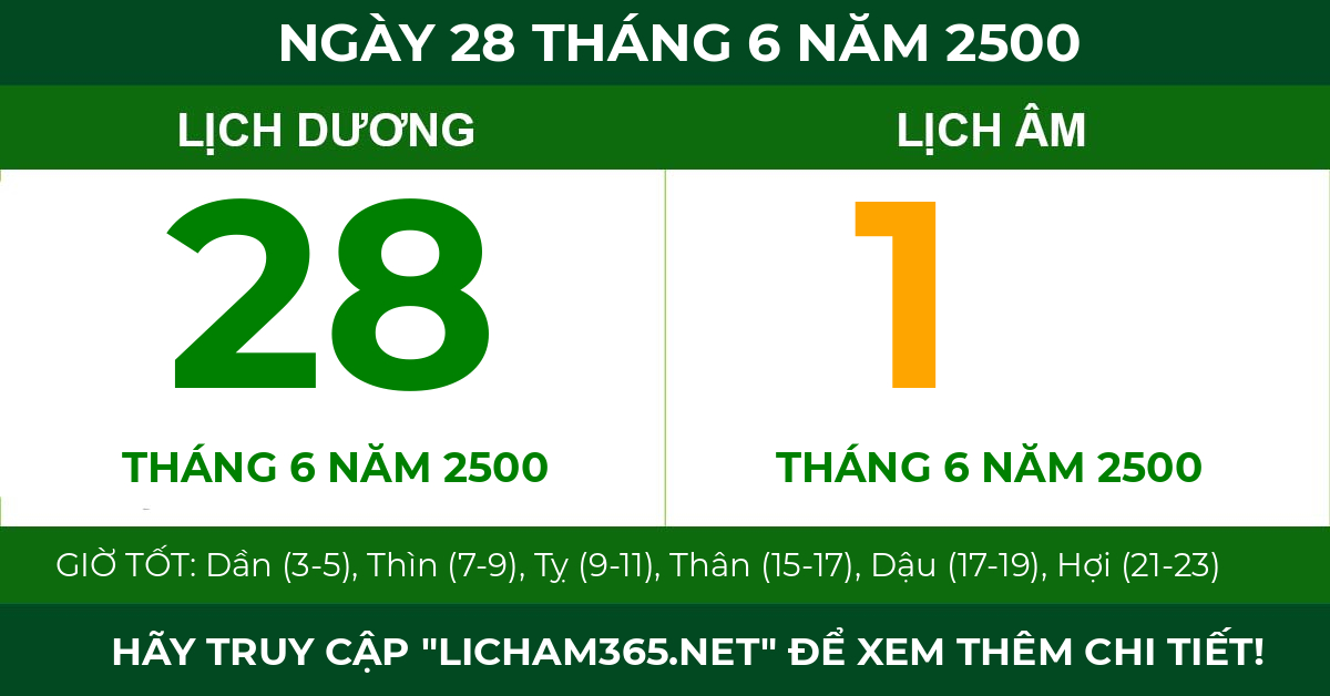 lịch âm ngày 28 tháng 6 năm 2500