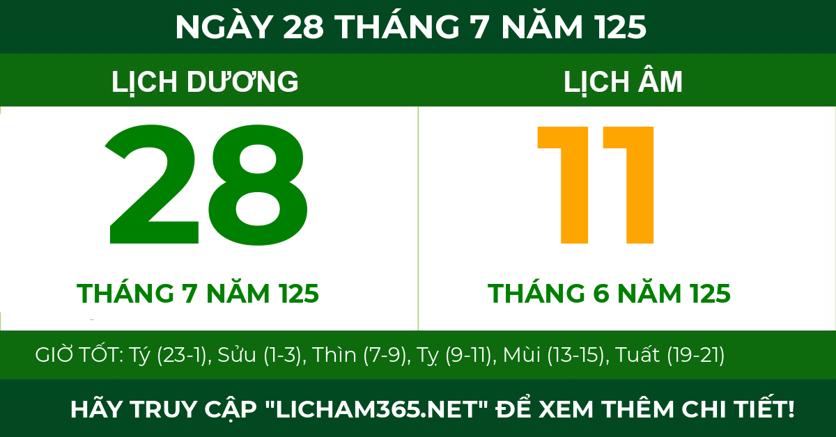 lịch âm ngày 28 tháng 7 năm 125