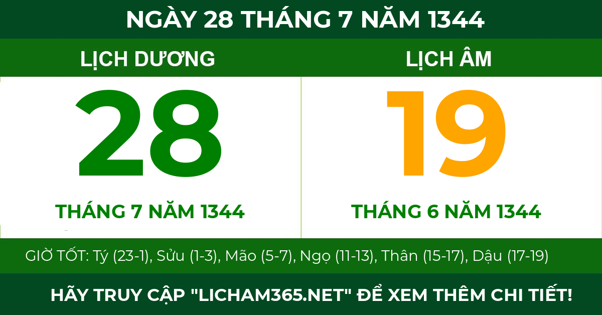 lịch âm ngày 28 tháng 7 năm 1344