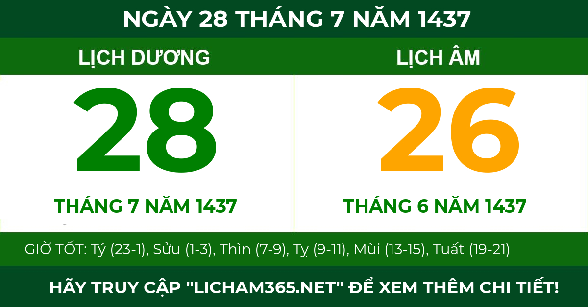 lịch âm ngày 28 tháng 7 năm 1437