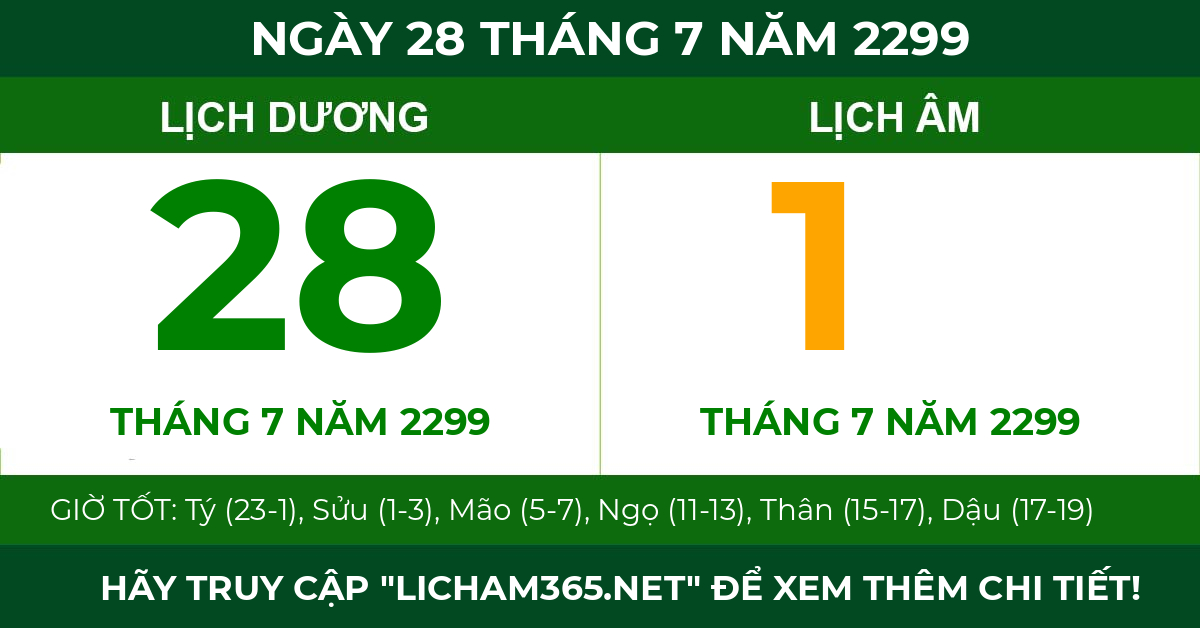 lịch âm ngày 28 tháng 7 năm 2299