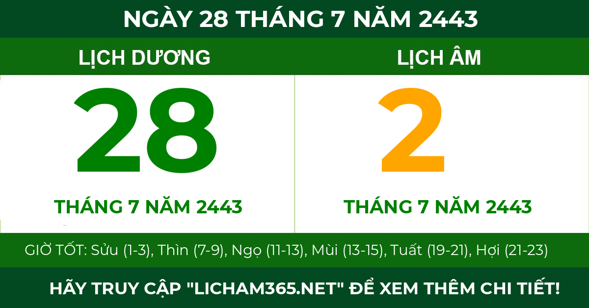 lịch âm ngày 28 tháng 7 năm 2443