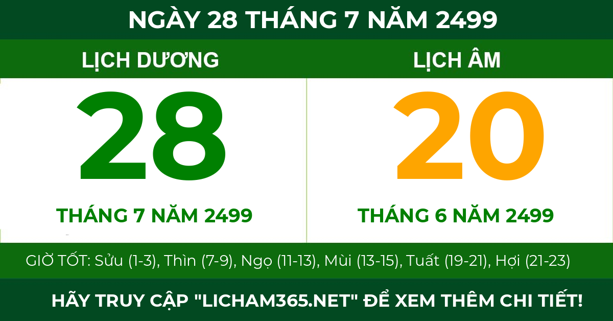 lịch âm ngày 28 tháng 7 năm 2499