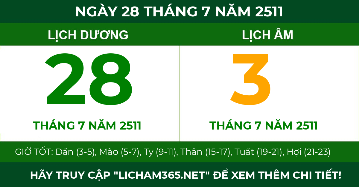 lịch âm ngày 28 tháng 7 năm 2511